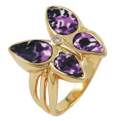 GALLAY Ring 18x20mm Schmetterling lila farbig lackiert 3 Mikron vergoldet Ringgröße 64 von GALLAY