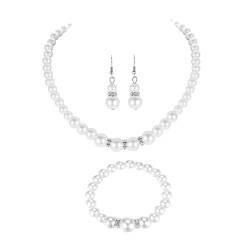 GALPADA 1 Set Perlenhalskette Halsreif Und Dangler Hochzeitsschmuckset Damen Hochzeit Brautschmuck Perlenohranhänger Armband Hochzeit Perlenhalsband Dangler Perlenarmband von GALPADA