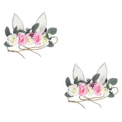 GALPADA 2St Hasenohren Stirnband mit Blumen kinder blumenkranz weihnachtsgeschenke Blumenkranz für Kinder Tiara Ostern Kopfbedeckung Hasen Ohren künstliche Fräulein von GALPADA