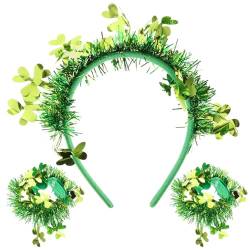 GALPADA Kleeblatt-Stirnband-Set St. Patricks Day-Stirnband Mit Armband Grünes Lametta-Stirnband Irisches Party-Glitzer-Haarband St. Patricks Day-Kostümzubehör von GALPADA