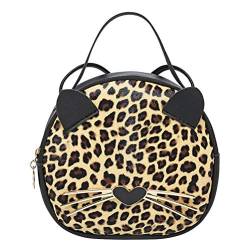 GALPADA Mini Leopard Umhängetasche Crossbody Tasche Handtasche Süße Katzen- Tasche Runde Münzbrettung für Kinder Frauen Teenager Mädchen von GALPADA