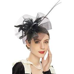 Fascinator-Hüte Braut-Kopfschmuck, übertrieben, modisch, Netzstoff, Feder-Kopfschmuck, Abschlussball, Party, Jockey, Festival, Haarschmuck, Haarbänder (Color : Black, Size : One Size) von GALSOR