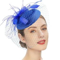 Fascinator-Hüte Brautschleier Haarschmuck Hochzeit Hüte Kopfschmuck Feder Gesichtsmaske Mesh Schleier Kopfschmuck Daimyo Mesh Haarspangen Haarbänder (Color : Sapphire blue, Size : One Size) von GALSOR