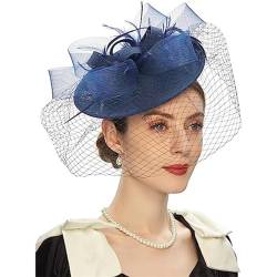 Fascinator-Hüte Damen Kopfschmuck Braut Mesh Hut Party Haarbänder Haarspangen (Color : Navy, Size : One Size) von GALSOR