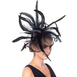 Fascinator-Hüte Kopfschmuck aus Netzstoff, Kopfschmuck aus Netzstoff, Haarschmuck aus Federn, Ballhüte, Haarspangen, Haarbänder (Color : Black, Size : One Size) von GALSOR