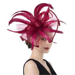 Fascinator-Hüte Kopfschmuck aus Netzstoff, Kopfschmuck aus Netzstoff, Haarschmuck aus Federn, Ballhüte, Haarspangen, Haarbänder (Color : Burgundy, Size : One Size) von GALSOR