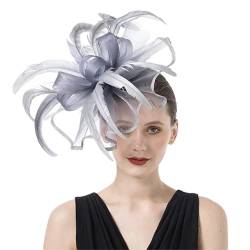Fascinator-Hüte Kopfschmuck aus Netzstoff, Kopfschmuck aus Netzstoff, Haarschmuck aus Federn, Ballhüte, Haarspangen, Haarbänder (Color : Grey, Size : One Size) von GALSOR