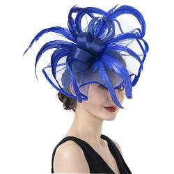 Fascinator-Hüte Kopfschmuck aus Netzstoff, Kopfschmuck aus Netzstoff, Haarschmuck aus Federn, Ballhüte, Haarspangen, Haarbänder (Color : Sapphire blue, Size : One Size) von GALSOR