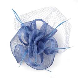 Fascinator-Hüte Vintage Celebrity Mesh Schleier Kopfschmuck Europäisches Hanfgarn Haarschmuck Jahrestreffen Kleid Feder Kopfschmuck (Color : Blue, Size : One Size) von GALSOR
