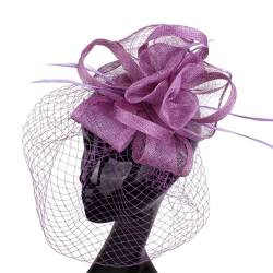 Fascinator-Hüte Vintage Celebrity Mesh Schleier Kopfschmuck Europäisches Hanfgarn Haarschmuck Jahrestreffen Kleid Feder Kopfschmuck (Color : Light Purple, Size : One Size) von GALSOR
