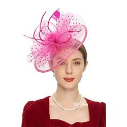 Fascinator-Hüte Vintage Mesh Haarschmuck Prom Feder Kopfschmuck Übertriebene Promi Jockey Haarbänder Haarschmuck (Color : Rose, Size : One Size) von GALSOR