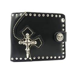 GALSOR Kettenbrieftaschen für Herren Herren-Ledergeldbörse Demon Skull Punk Rock Short Anti-Diebstahl-Kettenbrieftasche Punk Biker Wallet Geldbörse mit Kette (Color : Black, Size : One Size) von GALSOR