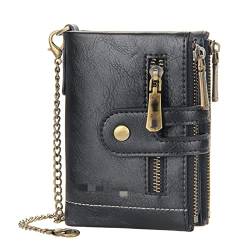 GALSOR Kettenbrieftaschen für Herren Herren Vintage Doppelreißverschluss Zero Wallet Multi Card Wallet Herren Kettenbrieftasche Geldbörse mit Kette (Color : Black, Size : 12.5x10x3cm) von GALSOR