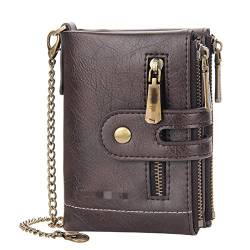 GALSOR Kettenbrieftaschen für Herren Herren Vintage Doppelreißverschluss Zero Wallet Multi Card Wallet Herren Kettenbrieftasche Geldbörse mit Kette (Color : Coffee, Size : 12.5x10x3cm) von GALSOR