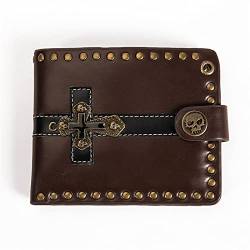 GALSOR Kettenbrieftaschen für Herren Retro Cross Wallet mit Kette Herren Geldbörse Retro Persönlichkeit Skull Zero Wallet Punk Biker Wallet Geldbörse mit Kette (Color : Coffee, Size : 12.5x10.5cm) von GALSOR