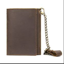 Kettenbrieftaschen für Herren Herren-Kettengeldbörse Vintage-Leder-Kettengeldbörse Multifunktionale Geldbörse Geldbörse mit Kette (Color : Coffee, Size : 10.9x1.5x8.5cm) von GALSOR