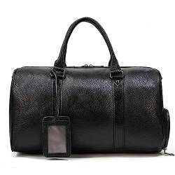 Reisetaschen Herren-Reisetasche, Lychee-Vintage-Handtasche, große Kapazität, Sporttasche mit Schuhposition, Gepäcktasche (Color : Black, Size : 45x23x25cm) von GALSOR