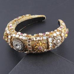 Rutschfester Haarreifen Barockes Hof-Schwergewichts-Volldiamant-Stirnband-Haarband, Schwamm-Edelstein-besticktes Haar-Accessoire (Color : Champagne, Size : One Size) von GALSOR