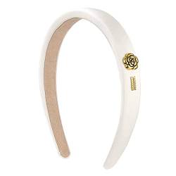 Rutschfester Haarreifen Damen-Haarband, Vintage-Rosen-Schwamm-Haarband, minimalistisches französisches Haarband mit hohem Totenkopf-Oberteil (Color : Beige, Size : 13x2.2cm) von GALSOR