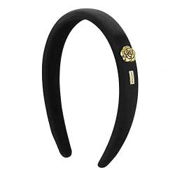 Rutschfester Haarreifen Damen-Haarband, Vintage-Rosen-Schwamm-Haarband, minimalistisches französisches Haarband mit hohem Totenkopf-Oberteil (Color : Black, Size : 13x2.2cm) von GALSOR