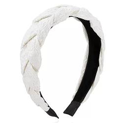 Rutschfester Haarreifen Damen-Haarband, bedruckt, Stickerei, gedrehtes Haarband, Party, Hochzeit, Kopfbedeckung, Haarschmuck (Color : Bianco, Size : 15x4.5cm) von GALSOR