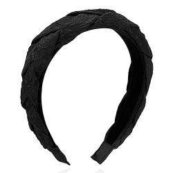 Rutschfester Haarreifen Damen-Haarband, bedruckt, Stickerei, gedrehtes Haarband, Party, Hochzeit, Kopfbedeckung, Haarschmuck (Color : Black, Size : 15x4.5cm) von GALSOR