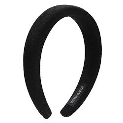 Rutschfester Haarreifen Damen-Haarband for den Sommer, breiter Rand, Schwamm-Haarbänder, geschreddertes Haar, Druckwäsche, Gesichts-Stirnband (Color : Black, Size : 12x3cm) von GALSOR