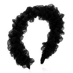 Rutschfester Haarreifen Damen-Haarband mit hohem Schädel-Oberteil, plissiertes Netz-Haarband, einfaches Haar-Accessoire for Ausgehen (Color : Black, Size : 11x3cm) von GALSOR