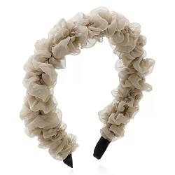 Rutschfester Haarreifen Damen-Haarband mit hohem Schädel-Oberteil, plissiertes Netz-Haarband, einfaches Haar-Accessoire for Ausgehen (Color : Cream, Size : 11x3cm) von GALSOR