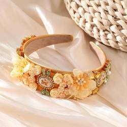 Rutschfester Haarreifen Französisches Super-Fee-Kristall-Stirnband, Girlande, Kopfschmuck, Party, Abschlussball, Damen, Blumen-Haarschmuck (Color : Yellow, Size : One Size) von GALSOR