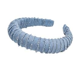 Rutschfester Haarreifen Haarband aus Denim-Stoff mit Kette, Haarschmuck, verdickter Schwamm, Wickel-Stirnband, Kopfbedeckung (Color : Light blue 1, Size : One Size) von GALSOR