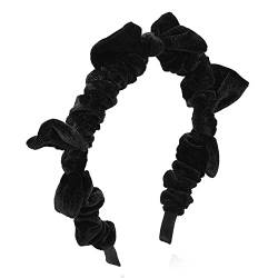 Rutschfester Haarreifen Haarband for Damen, Vintage-Stil, Samtstoff, Schleife, einfarbig, schlicht, hohes Totenkopf-Oberteil, gepresstes Haarband (Color : Black, Size : 11x2.5cm) von GALSOR