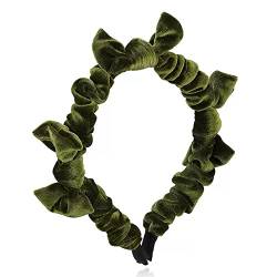 Rutschfester Haarreifen Haarband for Damen, Vintage-Stil, Samtstoff, Schleife, einfarbig, schlicht, hohes Totenkopf-Oberteil, gepresstes Haarband (Color : Grün, Size : 11x2.5cm) von GALSOR