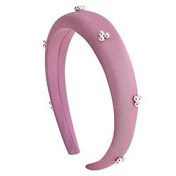 Rutschfester Haarreifen Koreanischer Stil, Süßes Perlen-Satin-Schwamm-Haarband, Einfaches Druck-Haar-Stirnband (Color : Pink, Size : 14.5x14.5cm) von GALSOR