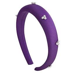Rutschfester Haarreifen Koreanischer Stil, Süßes Perlen-Satin-Schwamm-Haarband, Einfaches Druck-Haar-Stirnband (Color : Purple, Size : 14.5x14.5cm) von GALSOR