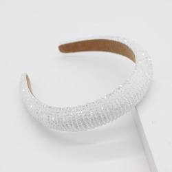 Rutschfester Haarreifen Kristall-Perlen-Haarband for Damen, Abschlussball, Walk, breiter Rand, Stoff-Stirnband, Kopfbedeckung (Color : Bianco, Size : One Size) von GALSOR