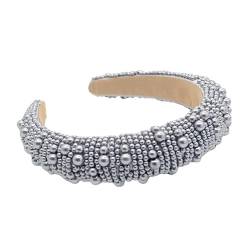 Rutschfester Haarreifen Von Hand aufgereihtes Perlen-Haarband aus Schwamm, barockes Haarband voller Diamanten, Super-Flash-Kopfbedeckung (Color : Grey, Size : One Size) von GALSOR