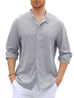 GAMISOTE Herren Freizeithemd Casual Baumwolle Hemd Button Down Langarm Shirt Regular Fit Sommerhemd (L, Grau) von GAMISOTE