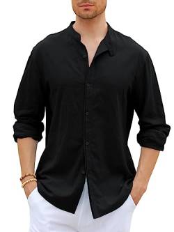 GAMISOTE Herren Freizeithemd Casual Baumwolle Hemd Button Down Langarm Shirt Regular Fit Sommerhemd (L, Schwarz) von GAMISOTE