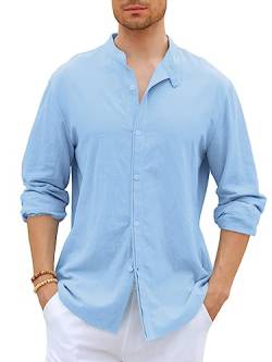 GAMISOTE Herren Freizeithemd Casual Baumwolle Hemd Button Down Langarm Shirt Regular Fit Sommerhemd (M, Blau) von GAMISOTE