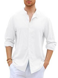 GAMISOTE Herren Freizeithemd Casual Baumwolle Hemd Button Down Langarm Shirt Regular Fit Sommerhemd (M, Weiß) von GAMISOTE