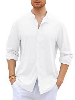 GAMISOTE Herren Freizeithemd Casual Baumwolle Hemd Button Down Langarm Shirt Regular Fit Sommerhemd (XL, Weiß) von GAMISOTE