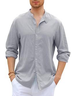 GAMISOTE Herren Freizeithemd Casual Baumwolle Hemd Button Down Langarm Shirt Regular Fit Sommerhemd (XXL, Grau) von GAMISOTE