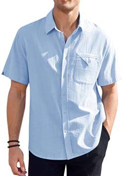GAMISOTE Herren Freizeithemd Kurzarm Baumwolle Sommerhemd Button Down Sommer Shirt Regular Fit Trachtenhemd Hemd Herren, (Blau 2XL) von GAMISOTE