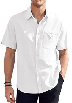 GAMISOTE Herren Freizeithemd Kurzarm Baumwolle Sommerhemd Button Down Sommer Shirt Regular Fit von GAMISOTE