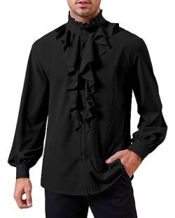 GAMISOTE Herren Rüschenhemd Langarm Mittelalter Hemd Renaissance Gothic Shirt Steampunk (3XL, Schwarz) von GAMISOTE