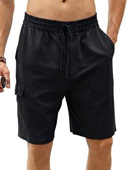 GAMISOTE Herren Shorts Casual Baumwolle Kurze Hose Sommer Freizeitshorts mit Kordelzug Bermuda Hose (L, Schwarz) von GAMISOTE