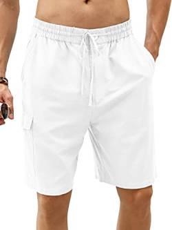 GAMISOTE Herren Shorts Casual Baumwolle Kurze Hose Sommer Freizeitshorts mit Kordelzug Bermuda Hose (M, Weiß) von GAMISOTE