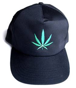 GANJA WEAR Basecap Hanfblatt Baseballcap schwarz Baumwolle Bestickt verstellbar bis Größe 58 Cannabis Hanf von GANJA WEAR