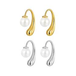 Chunky Earrings für Damen, Dupes Ohrringe, Hypoallergene Waterdrop Earrings for Women Earrings Dupes Damen Ohrringe Damen Vergoldete Ohrringe Creolen Gold Ohrringe (Perle) von GANMFOYC